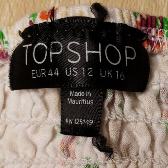 Topshop Womens White Floral  Shirred Short Sleeve Crop Top 12 - Picture 3 of 6